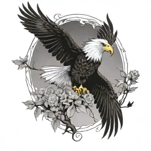 American bald eagle, phoenix, mountain,Taraxacum, dandelions, butterflies, bees, life of tree, tattoo design idea