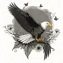 American bald eagle, phoenix, mountain,Taraxacum, dandelions, butterflies, bees, life of tree, tattoo design idea