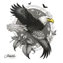 American bald eagle, phoenix, mountain,Taraxacum, dandelions, butterflies, bees, life of tree, tattoo design idea