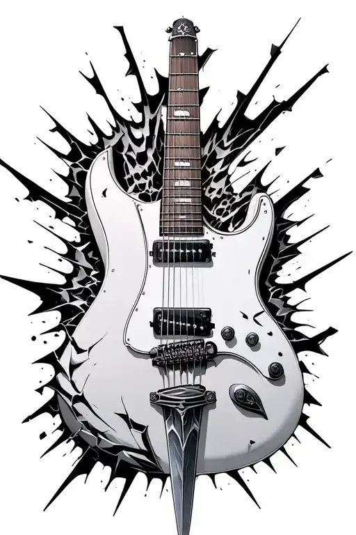 electric guitar broken like shards of Narsil sword tattoo design idea