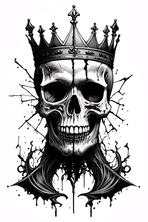skull facing forward with a broken crown   tattoo design idea