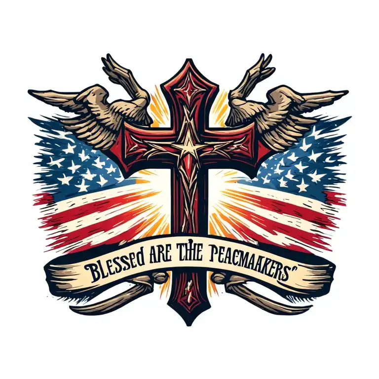 Cross with ""Blessed are the peacemakers" written under it. tattoo design idea