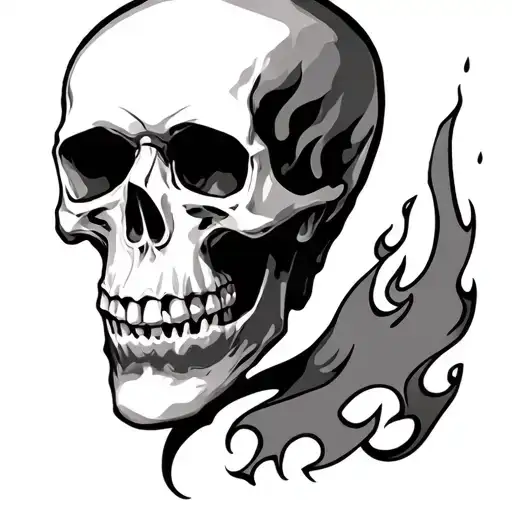 skull and flame near neck tattoo design idea