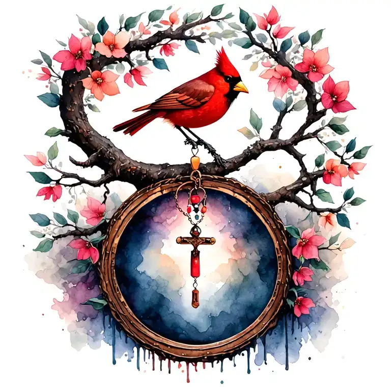 cardinal, rosary, tree of life you will remember my mom tattoo design idea