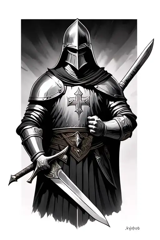 Knights Templar knight with a sword tattoo design idea