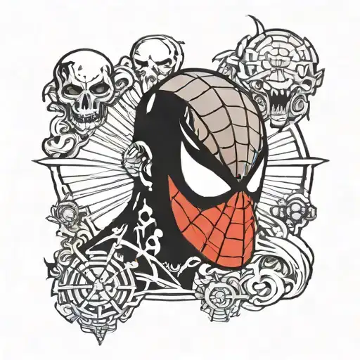 spiderman mask half zombie face tattoo design idea