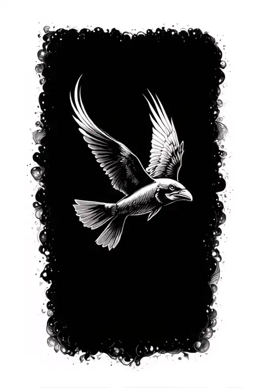 viking flying fish raven flying tattoo design idea