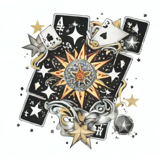 Royal Flush, stars, starburst background, tattoo design idea