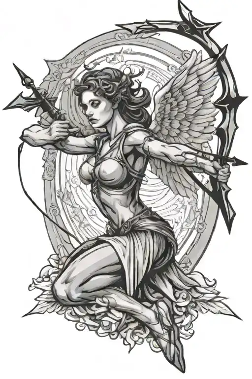 angel shooting arrow piercing tattoo design idea