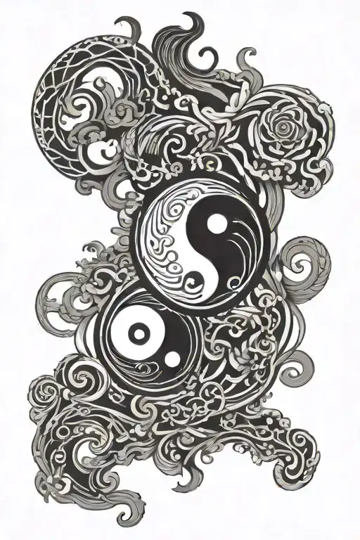 Labyrinthe rond polynésien yin yang  tattoo design idea