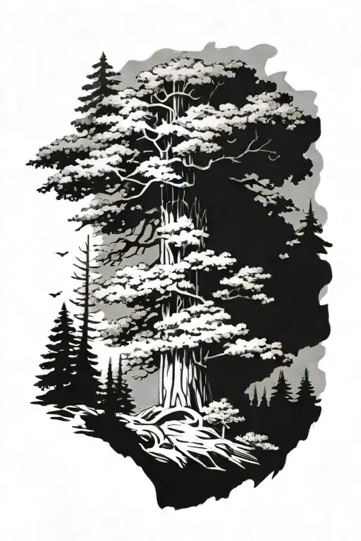 redwood tree on sternum tattoo tattoo design idea