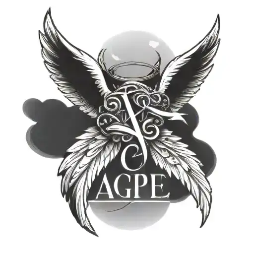angel wings and agape written tattoo design idea