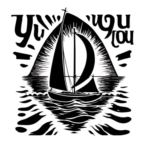 Black front silhoustalized chest: You vs you integrated as a block script windsurfer (sail + mast) sun above rich tattoo design idea