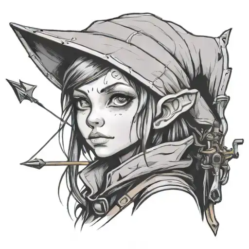 archer goblin cute girl sketch tattoo design idea
