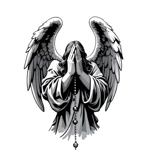 angels pray hands with rosary tattoo design idea