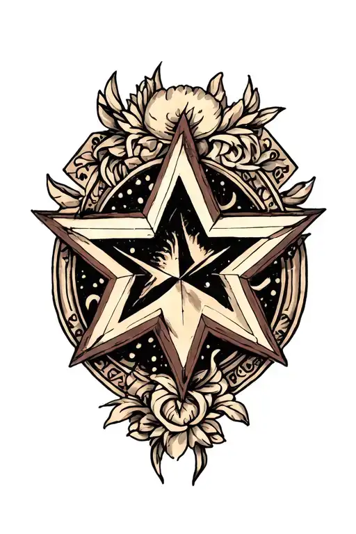 upside down 5 point star tattoo design idea