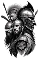 3 warrior styles, each warrior separately: Viking, Spartan, Samurai tattoo design idea