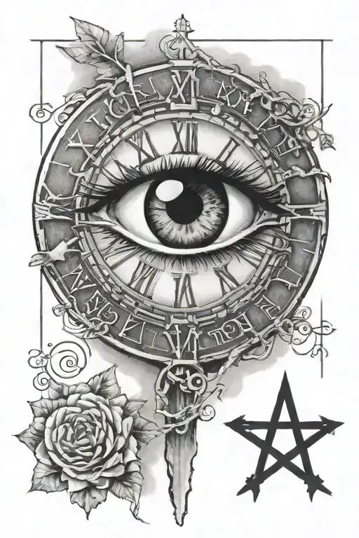 3 different Roman numeral dates and the Bible verse Matthew 6:23 around an eye with Jesus on the cross in the eye  tattoo design idea
