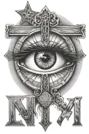 3 different Roman numeral dates and the Bible verse Matthew 6:23 around an eye with Jesus on the cross in the eye  tattoo design idea