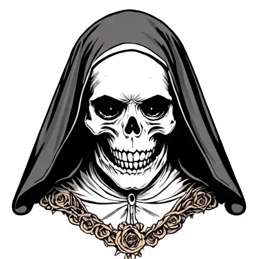 Spooky evil nun skull tattoo design idea