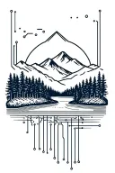 microchip circuit infused with forest with river flowing and  mountain in background  tattoo design idea