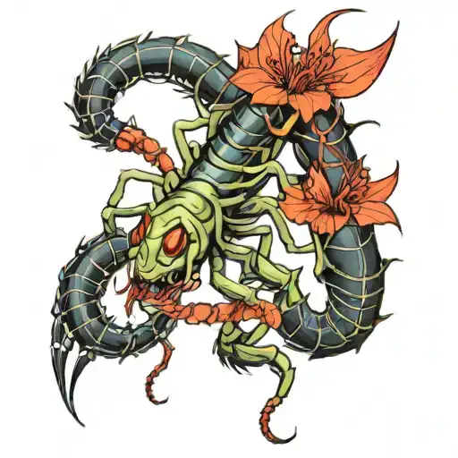 tokyo ghoul centipede with red spider lily tattoo design idea