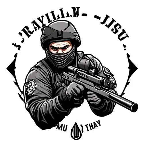 sleave tattoo brazilian jiu jitsu Muay Thai army sniper tattoo design idea