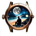 3d,moon or a planet inside a watch dial, words let it be, beach, mountain, lost man sitting watching stars, family tattoo design idea