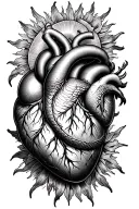 heart anatomic, sun, snake intertwined tattoo design idea