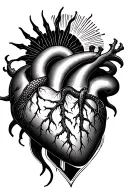 heart anatomic, sun, snake intertwined tattoo design idea