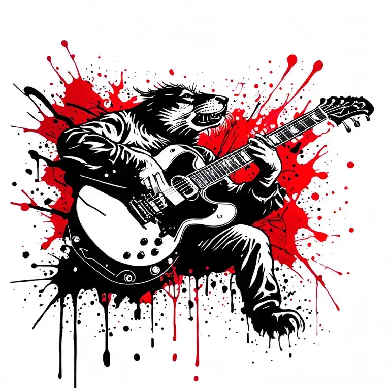animal playing a guitar tattoo design idea