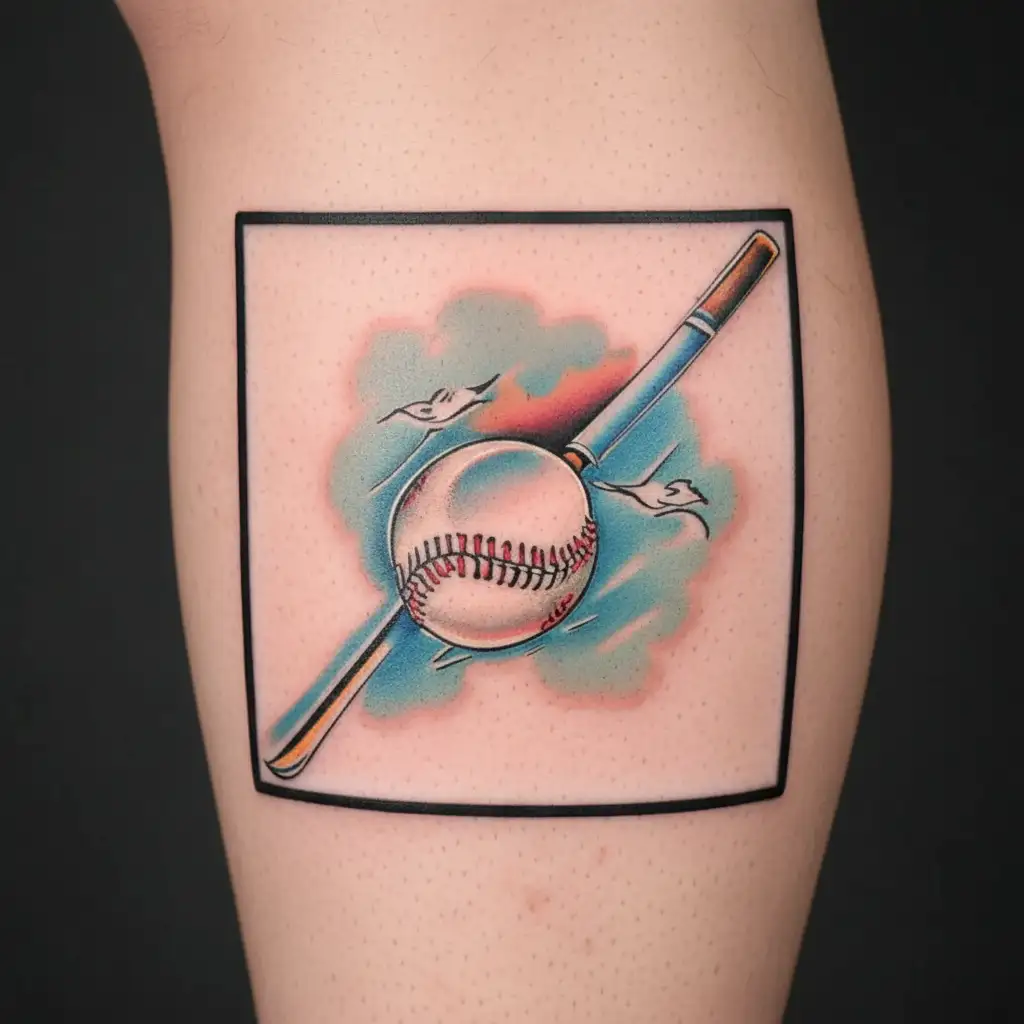 dainty baseball bat tattoo design idea