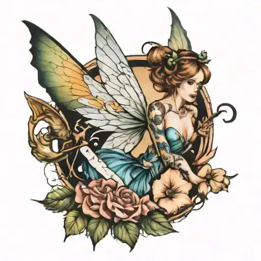 Fairy with letter A tattoo design idea