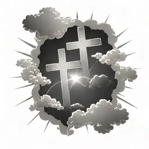 2 crosses tattoo with bible scripture below them and sun rays shining down through clouds tattoo design idea