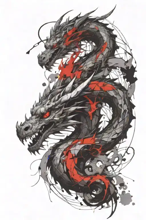 tatoo dragon black. for chest. volume shadow. geometric line. white background tattoo design idea