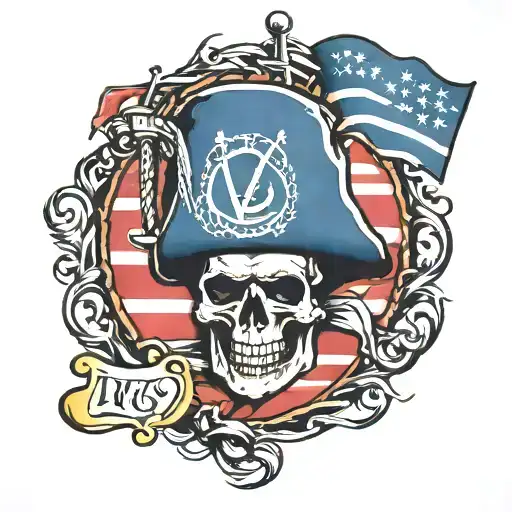 MUTINY text 'IGY6' us flag tattoo design idea