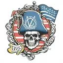 MUTINY text 'IGY6' us flag tattoo design idea