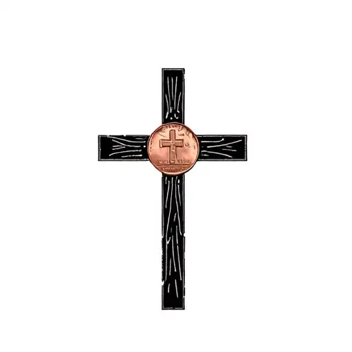 A cross engraved in a penny  tattoo design idea