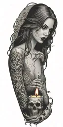 vampire blood women candle burning tattoo design idea