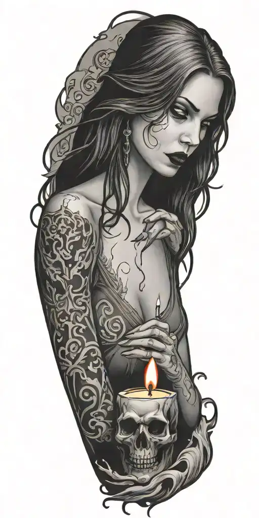 vampire blood women candle burning tattoo design idea