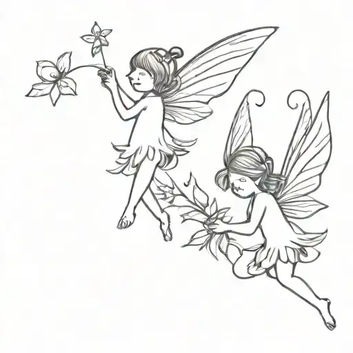 2 little fairies flying tattoo design idea