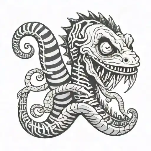 beetlejuice head on sandworm body shaped like tattoo design idea