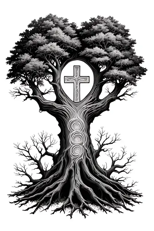 family tree with cross section fine line tattoo tattoo design idea