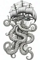 Ship ocean octopus trident aquarius zodiac sign tattoo design idea