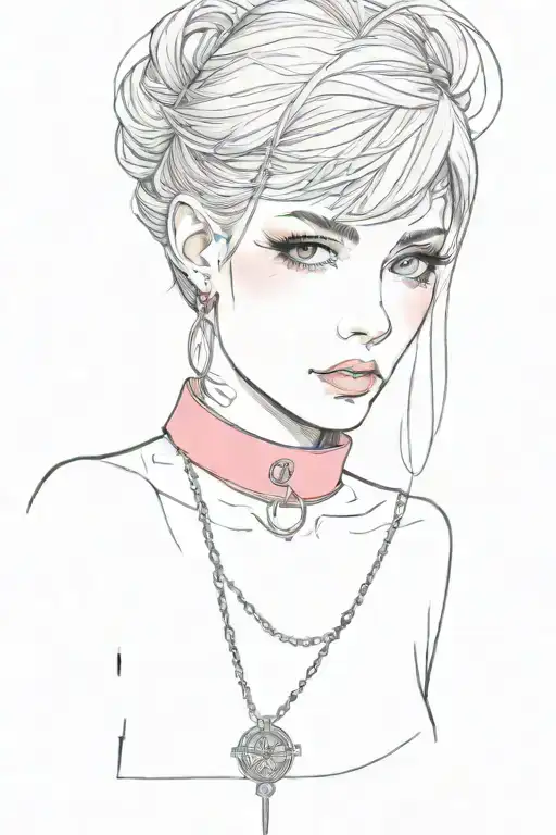 kinky Sissy Slave Pink Leather Collar With Chain Leash Short Dark Brown Hair Blue Eyes Flat Chest Tattoo tattoo design idea
