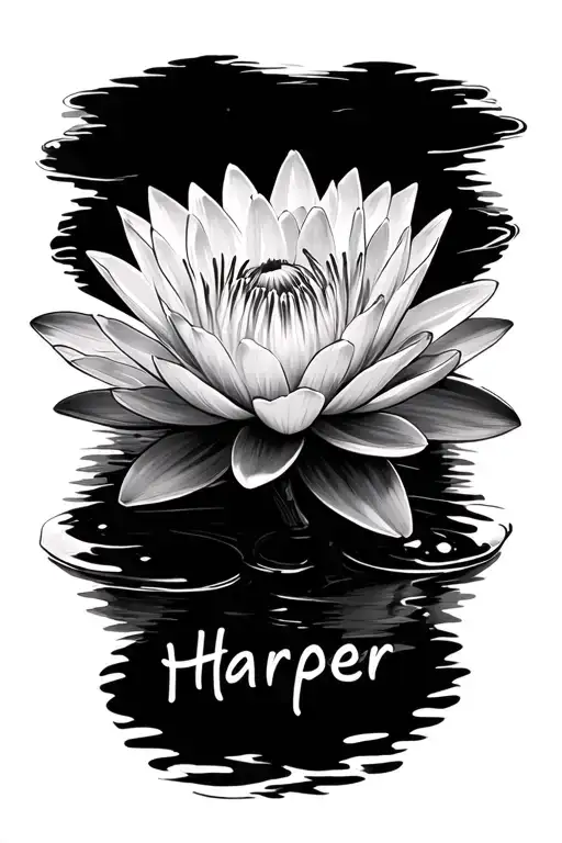 water lily with the name Harper attached to it tattoo design idea