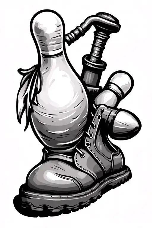 tooled leather with pump jack and bowling pin tattoo design idea