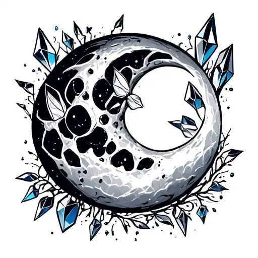 witchy moon crystals spooky tattoo design idea