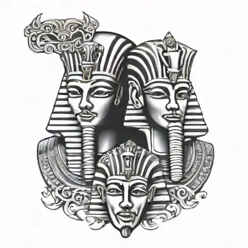 king tut theater mask happy face and sad face  tattoo design idea