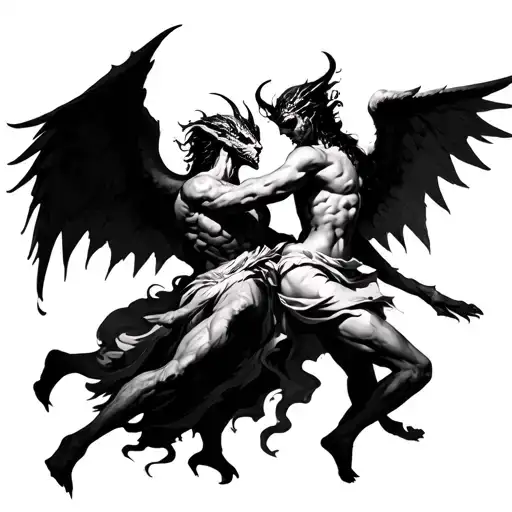 demon and angel fighting each other tattoo design idea